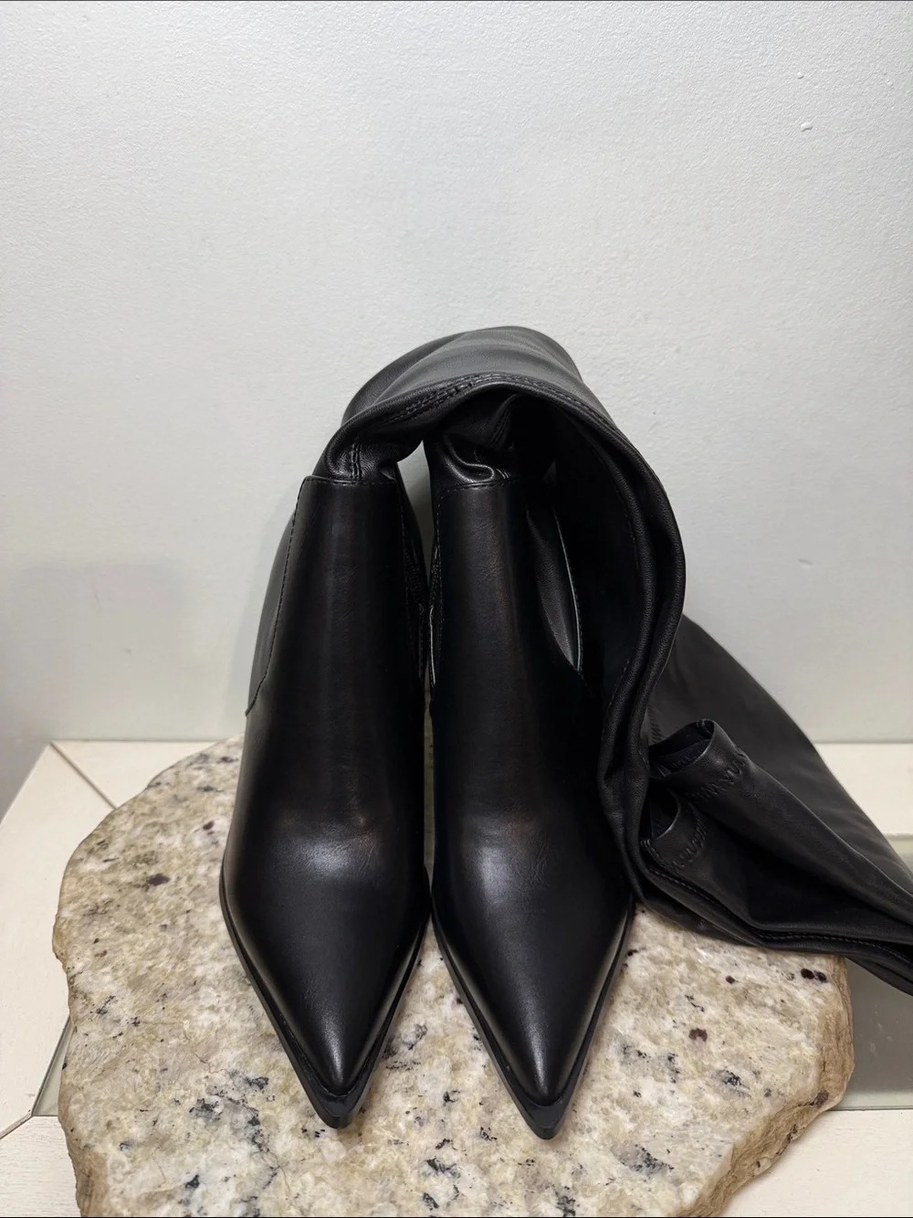 Azalea Wang Miley Stiletto Stretch Over The Knee Black Pointed Toe Boots Sz 7.5